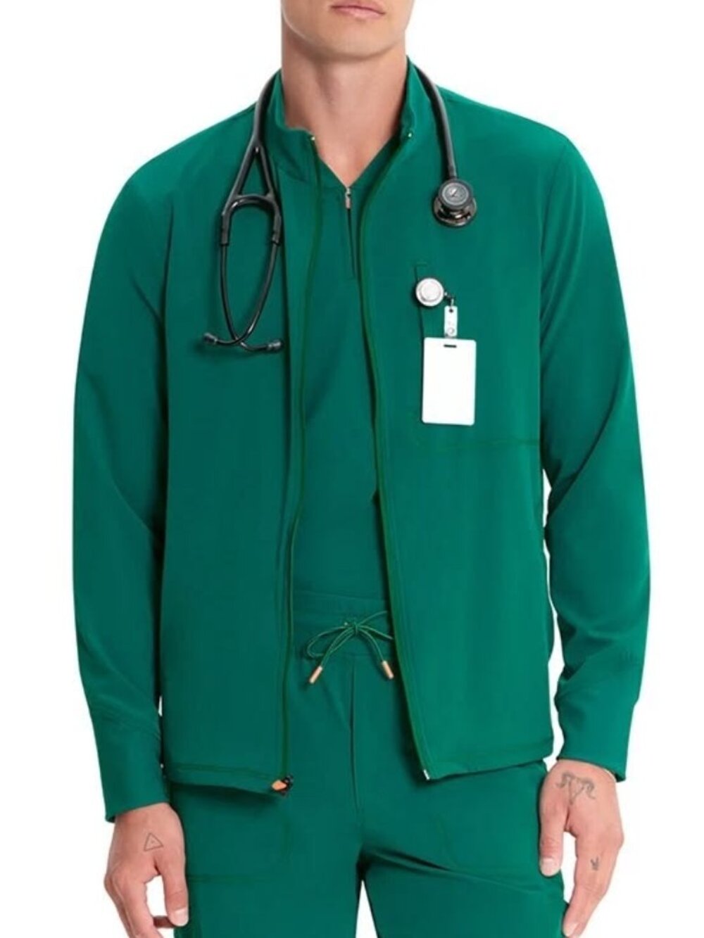 Cherokee Infinity Men's GNR8 Zip Front Scrub Jacket in Hunter Green Size XS